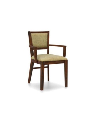 Classic Wooden Dining Chair with Beige Upholstered Seat and Back