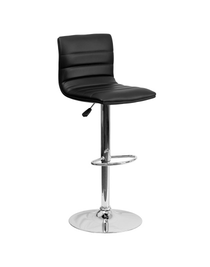Ergonomic Black Adjustable Bar Stool with High Backrest