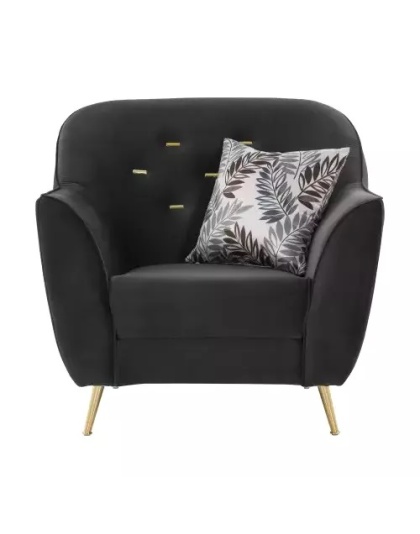 Luxe Black Velvet Lounge Sofa with Gold Accents