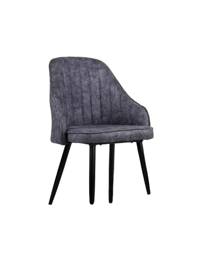 Textured Grey Upholstered Dining Chair with Black Legs